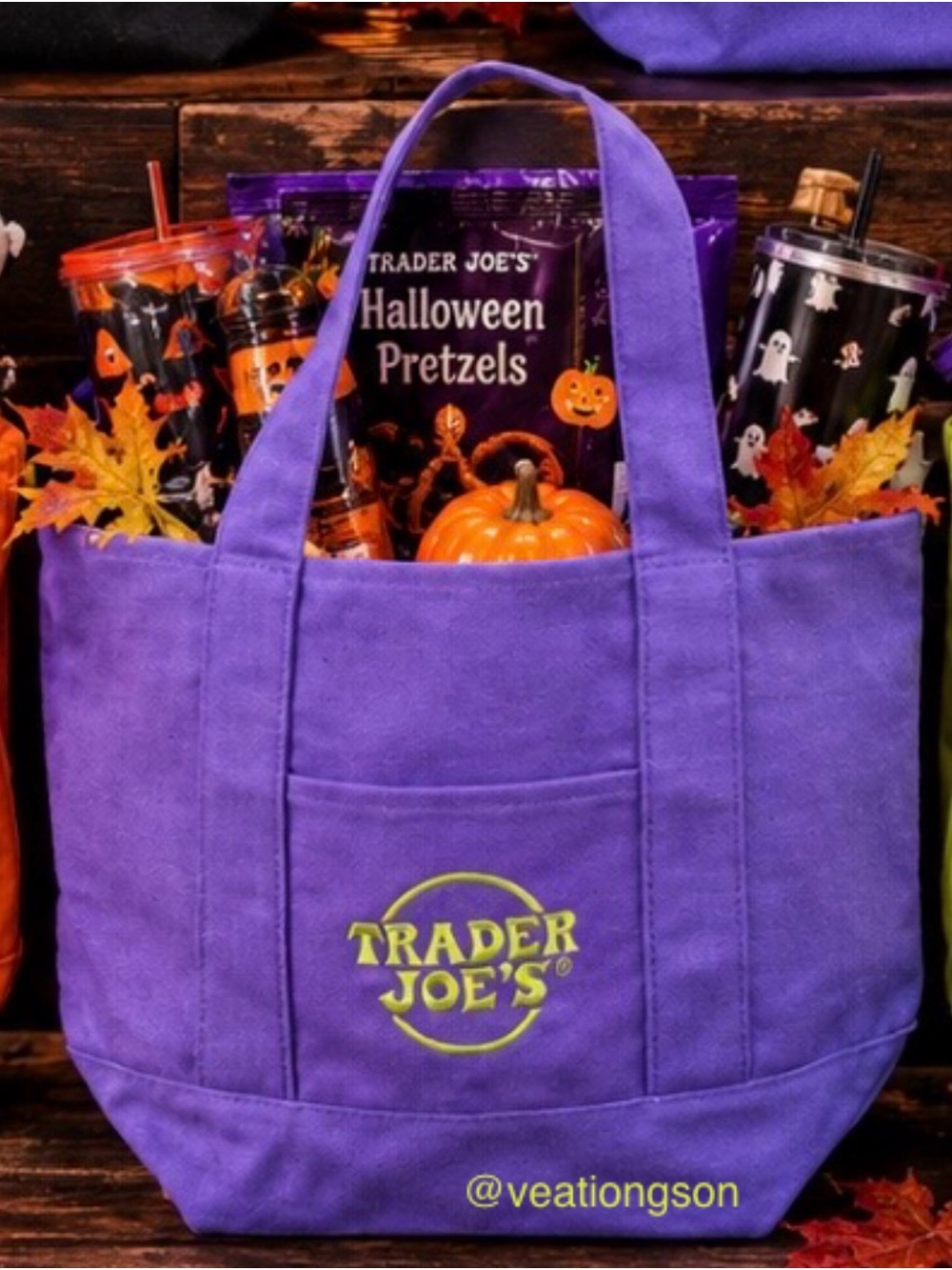 Trader Joe’s 2026 Halloween Trick or Treat Canvas Mini Tote Bag Purple